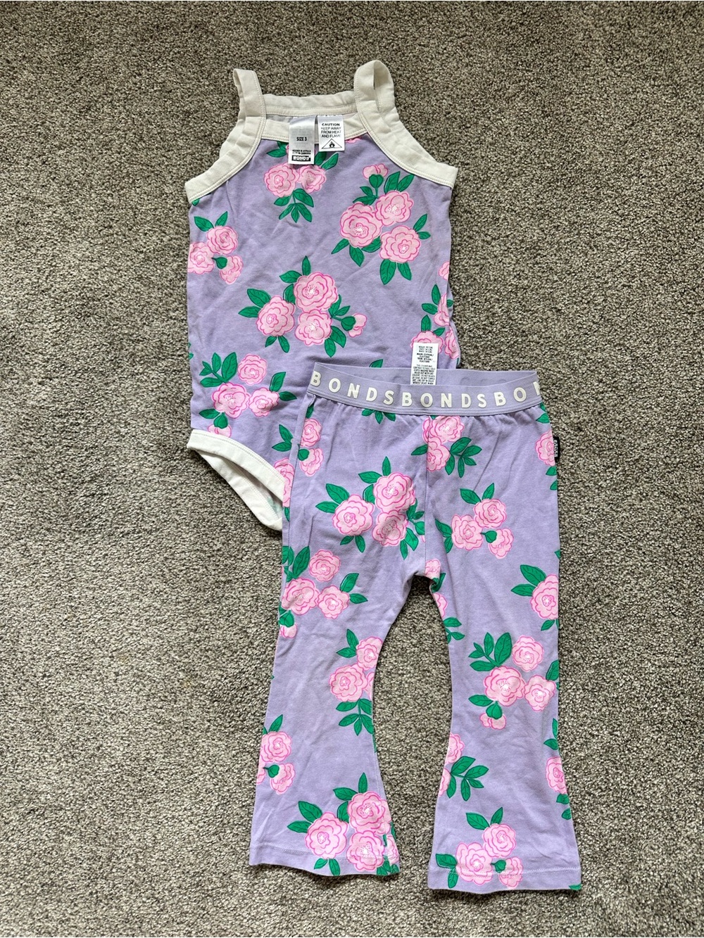 Bonds Lavender Tank & Floral Leggings Set - Pink Roses